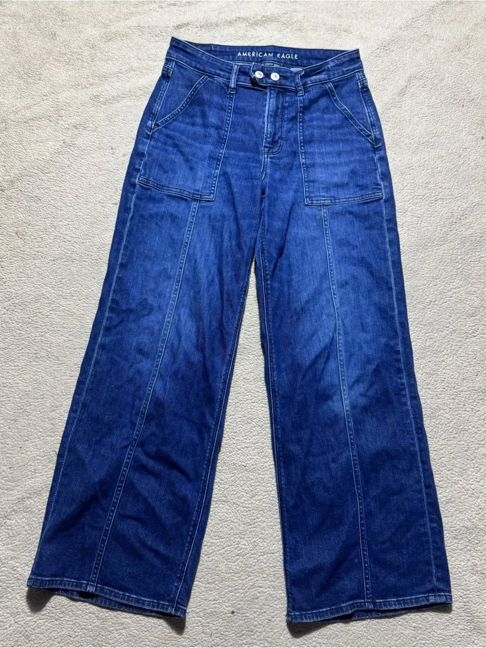 American Eagle Jeans Womens 4 Short Super High Rise Baggy Wide Leg Double Button